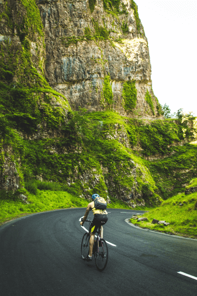 biker on mountain road