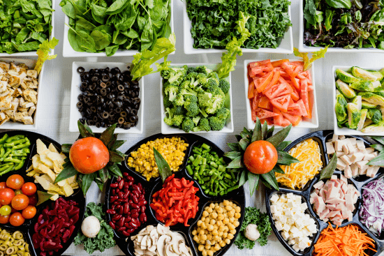 A healthy salad bar of vegetables.