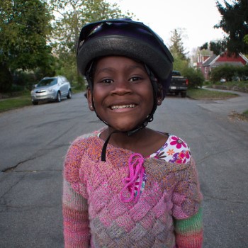 child with bike helmet